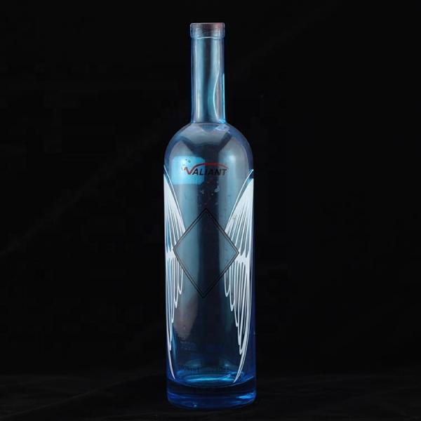 Impressão de tela de luxo Botelha de vodka azul de forma redonda para a indústria de licor e gin