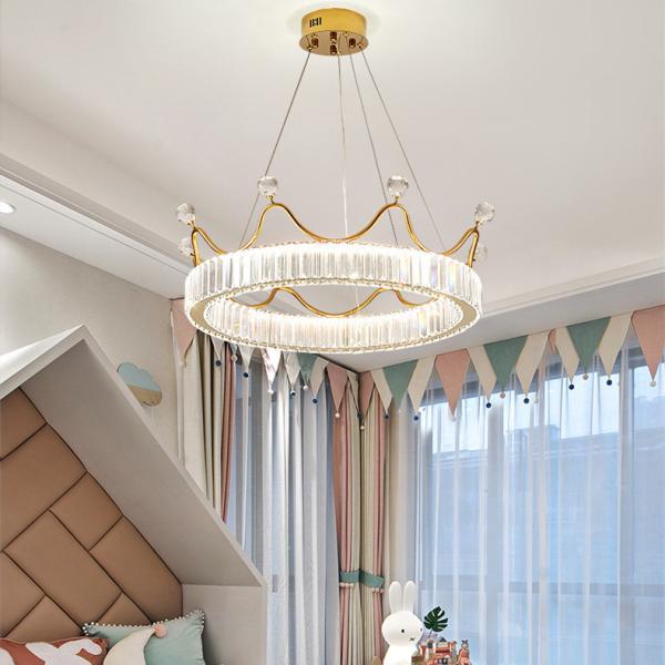 Round Creative Children Bedroom LED Crystal Pendant Light Clear Metal Gold