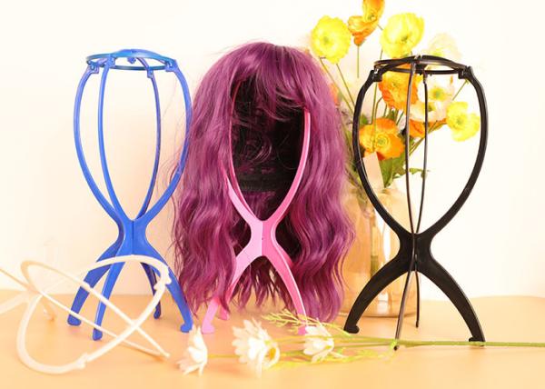 Height 36cm Adjustable Plastic Wig Stands 90g Blue Pink Black White