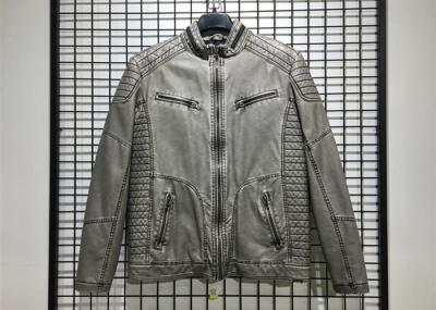 Winter Mens PU Jacket , Pu Leather Jacket With Garment Dyed Technical
