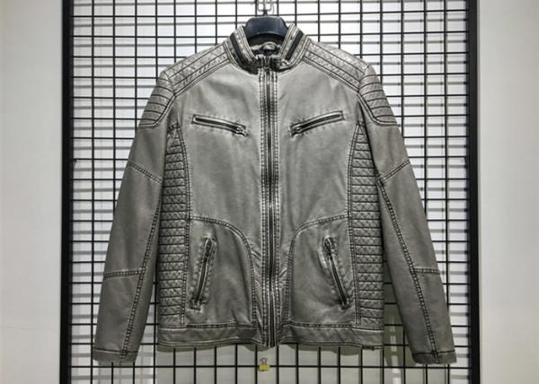 Winter Mens PU Jacket , Pu Leather Jacket With Garment Dyed Technical