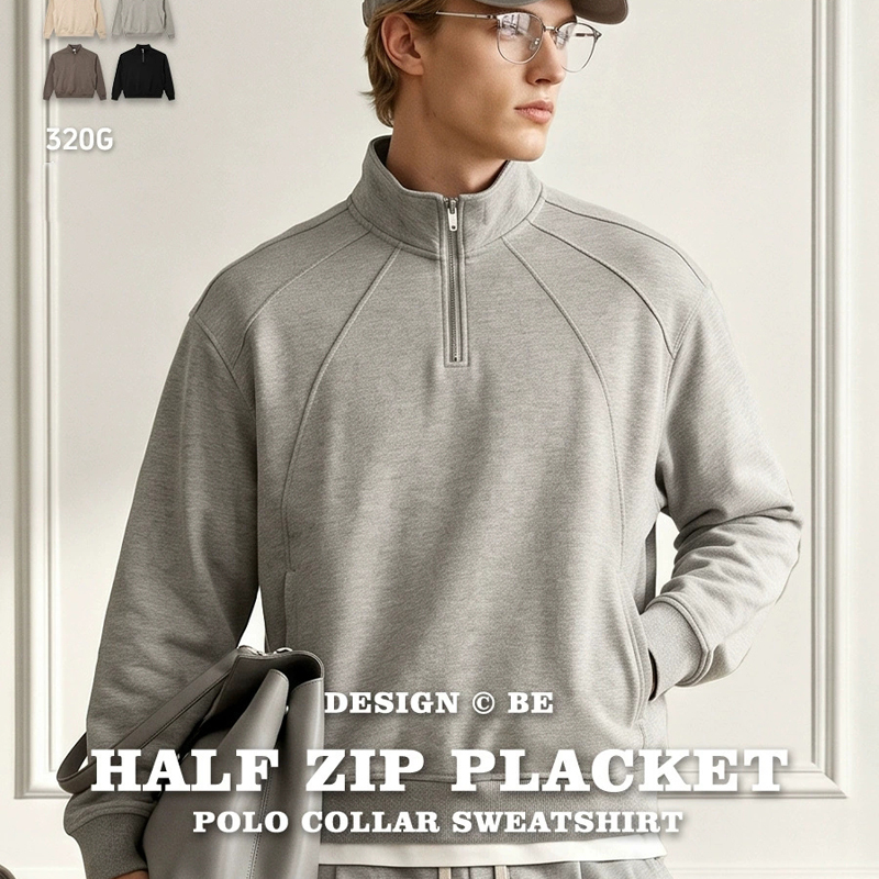 Men 320G Half‑Zip Polo Quarter‑Zip Sweatshirt, Custom OEM ODM