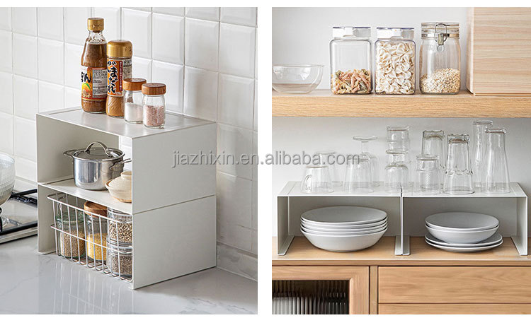 Stackable 2 Tier Tower Rack White Desktop Spice Jar Microwave Coffee Machine Stand Bowl Plate Cup Divider with Metal Mesh Basket