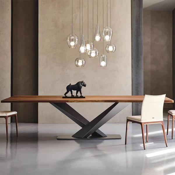 Industrial Fusion X  Base Wood Dining Table