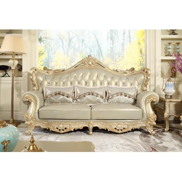 French style Luxury design of Living room Sofa sets 1+2+3 used Beech wood Carving and Import Italy Leather Furniture