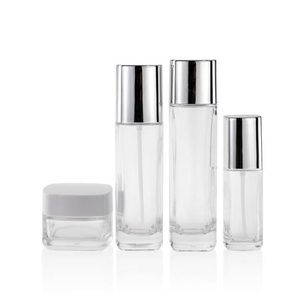 Os recipientes cosméticos vazios do vidro 50ml 100ml 120ml bombeiam o tampão do pulverizador e o tampão de parafuso