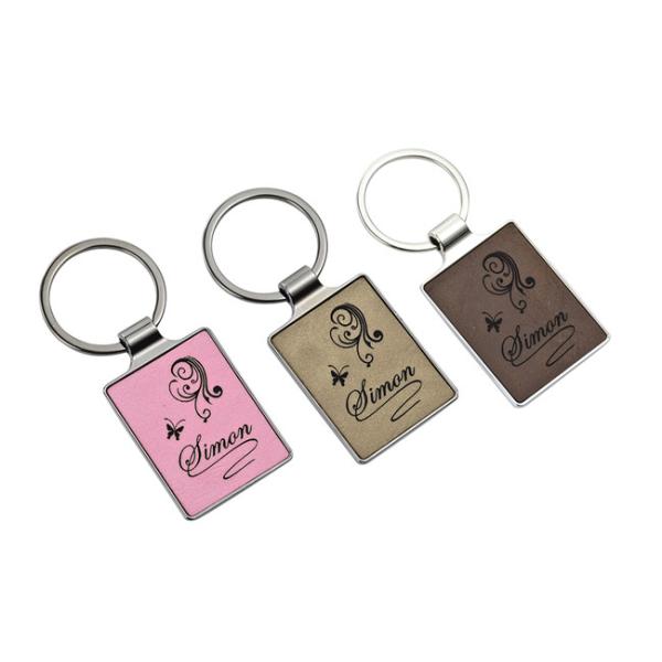 Лазер гравируя рекламу ключевого кольца цепей ключа 55mm логотипа кожаную 4mm розовую