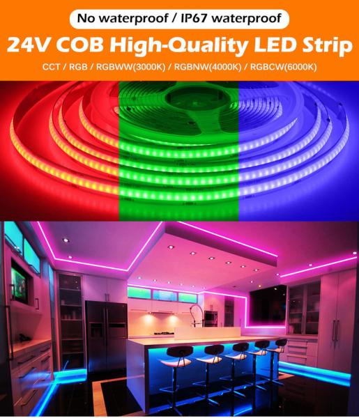 LED Tape 5m/lot Smd 320 384 840leds/m Waterproof Flexible Cob Led Strip Dc 24v Ra90 RGBCCT 3000k 4000k 6000k