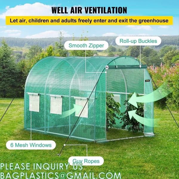 Portable Plant GreenHouse Zippered Door Windows, Galvanized Steel Hoops, Glass Greenhouse, Polycarbonate Greenhouse