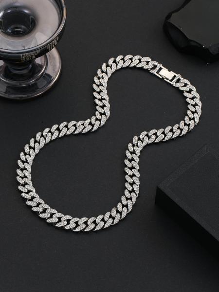 Hot Sale Gold Plated Rhinestone Mens Womens Cuban Link Necklace Hip Hop Necklace Iced Out Curb Cuban Chain Necklace Gift