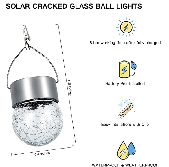 Weatherproof 6.5 Inches IP44 Hanging Solar Ball Lights