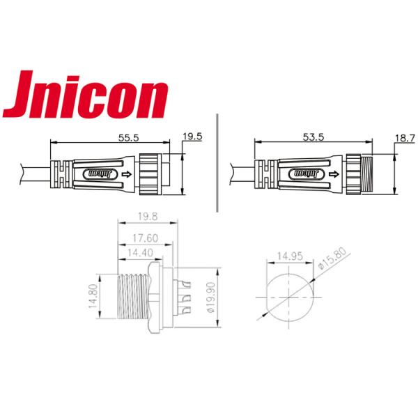 Waterproof Male Connector And Female Connector 4 Pin Over - Molding With Cable
