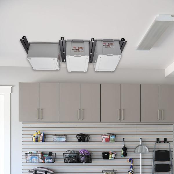 26 Garage Storage Tote Slide Overhead Ceiling Mount Storage Bins Rack Solution