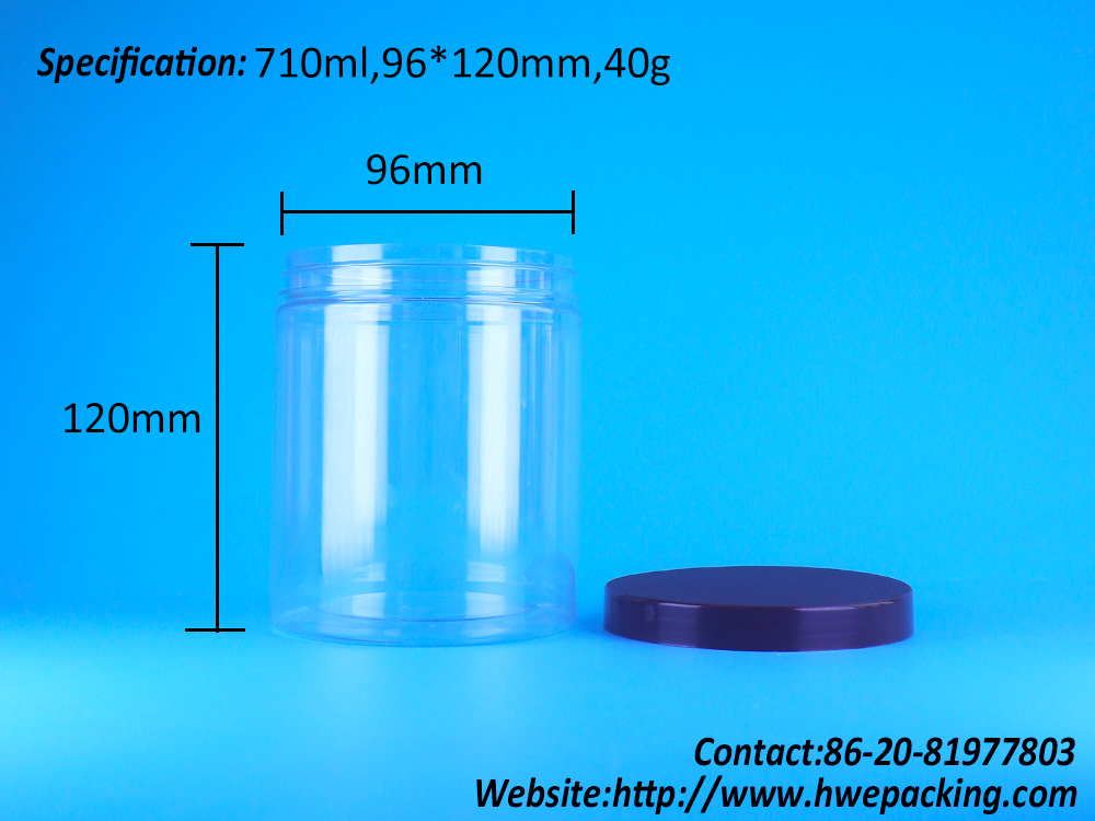 Tarro redondo transparente de plástico PET con tapa plana de rosca a prueba de fugas, sin BPA, diseño personalizado para frutos secos