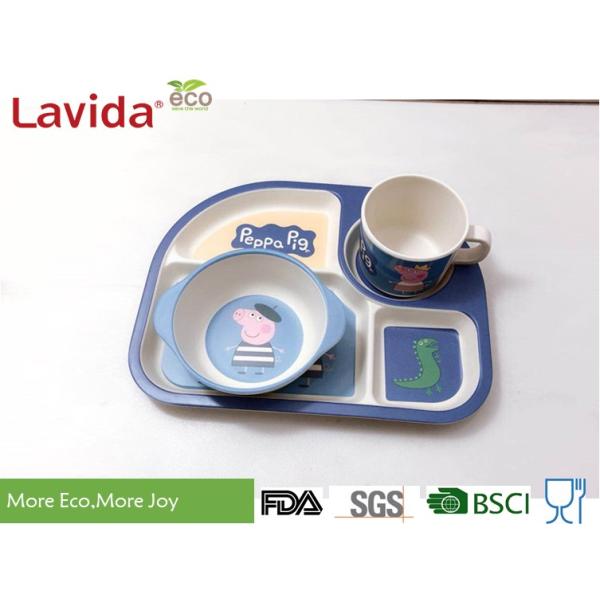 Food Safe Bamboo Kids Dishes Fiber Childrens Tableware Set Mug Spoon / Fork For School