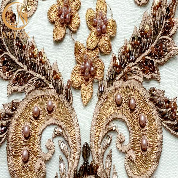 Эко- дружелюбная ткань шнурка Applique с Handmade вышивкой шариков