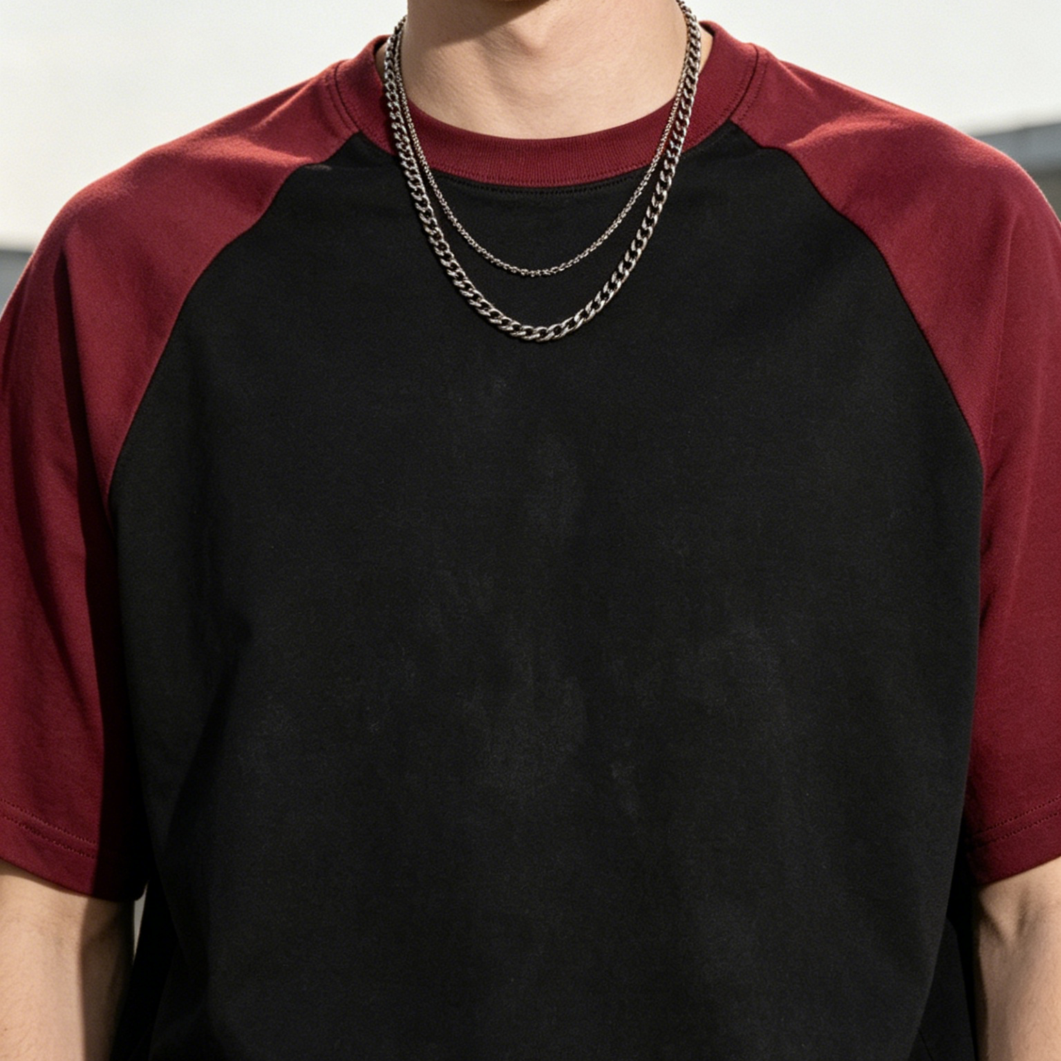 285G Heavy Cotton T Shirt Raglan Cut American Retro T Shirt Color Block