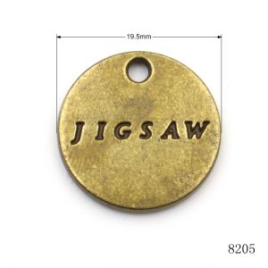 Antique Brass Round Coin Tag Custom Brand Name Logo Charm Circle Tags for Metal
