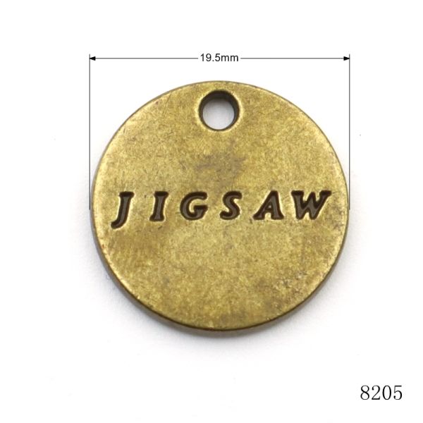 Antique Brass Round Coin Tag Custom Brand Name Logo Charm Circle Tags for Metal Key Chain