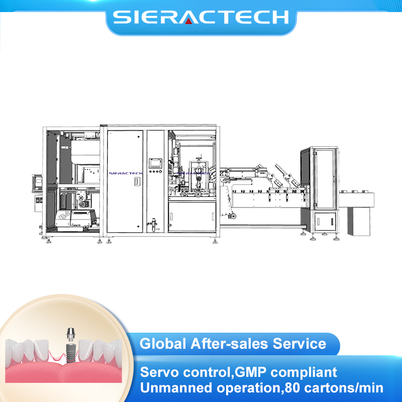 Automatic Dental Implant Cartoning Machine with Vision Inspection, Label Printing and Full Traceability System