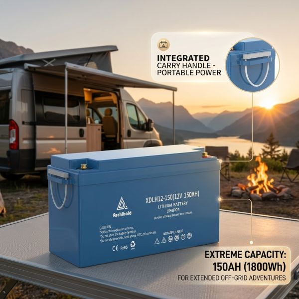 12V 150AH LiFePO4 Camper Van Lithium Battery 1920Wh Extended Range for Long Trip Motorhome Camping