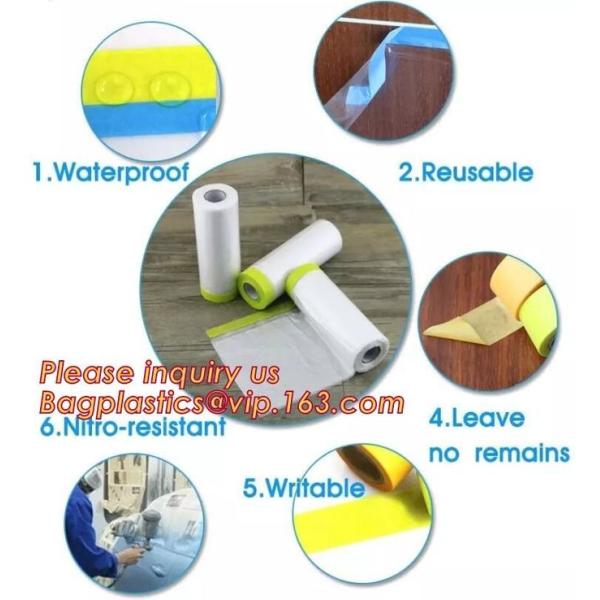 pre-taped paintable car masking film,auto paint solution HDPE masking film,1500*2300mm Masking Film Tape Roll Self Adhes