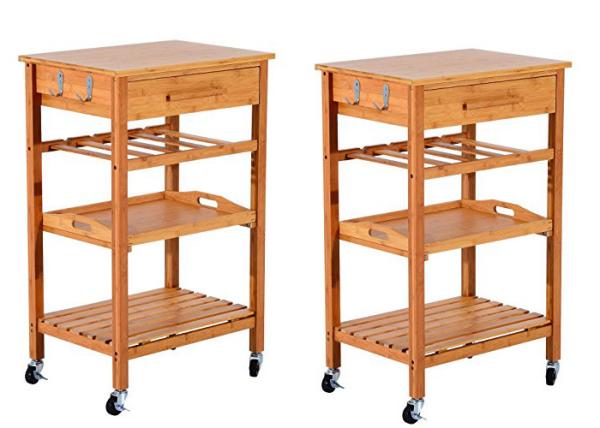 Hot Sale Bamboo Home Furniture Wooden Serving Storage Trolley Cart