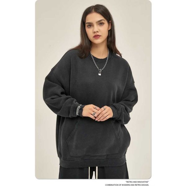 Vintage Men's Oversized Loose Cotton Long Sleeve Round Neck Pullover Sweatshirt