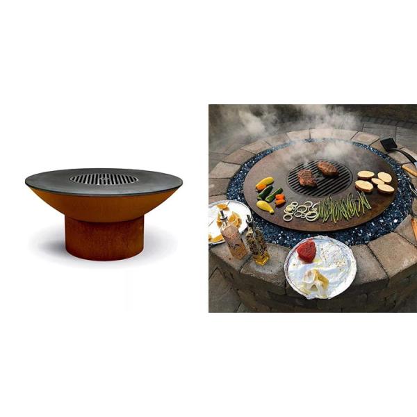 Garden Wood Burning Barbecue Rusty Corten Steel Fire Bowl With Grill Ring
