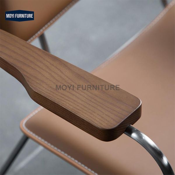 Tilting No Nordic Dining Furniture Modern Brown Leather Chairs Metal Chair for Events Sitting Room Leather Arm Accent