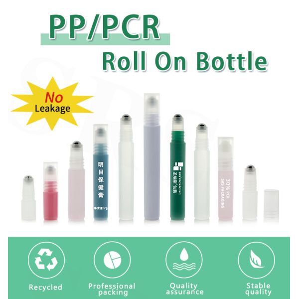 RPPH-2ml Mini Sample Size Clear Glossy PP PCR Roller Ball Bottle Applicator For Serum Essence