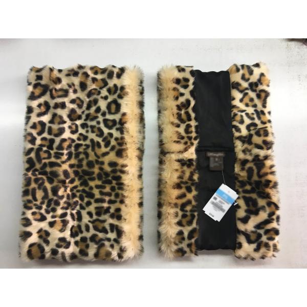 100% Acrylic Knit Infinity Scarf Faux Fur Animal Printing With Nylon Satin Lining