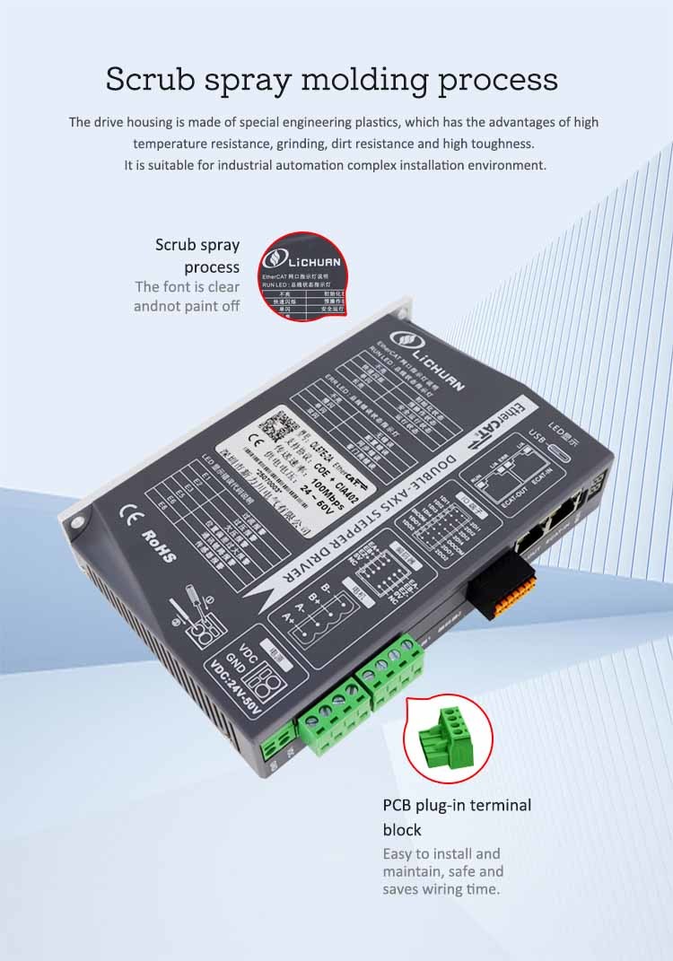 Lichuan 2A DC Open Loop Stepper Motor Drivers Kit EtherCAT 3.5N.m 2 Phase Nema24 DC24V~50V 4.0A