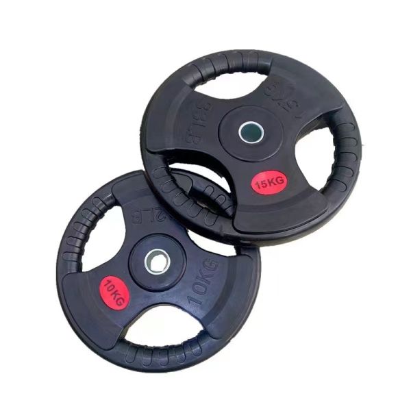 Tri Grip Rubber Weight Plate 3 Holes Barbell Plate Commercial Home Gym Strength Training Weight Lifting Equipment