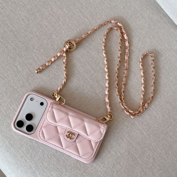 Caviar Diamond-patterned Card Slot Crossbody Chain case for 114 Pro Max, iPhone 16 Pro Protective Case, 17 Pro