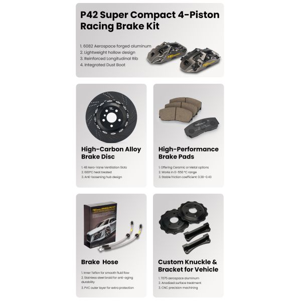 TEI P42 Super 4 Pot Caliper 285x28MM Front Wheel Slotted Disc Brake Caliper Kit for FORD Fiesta ST 2008-2019