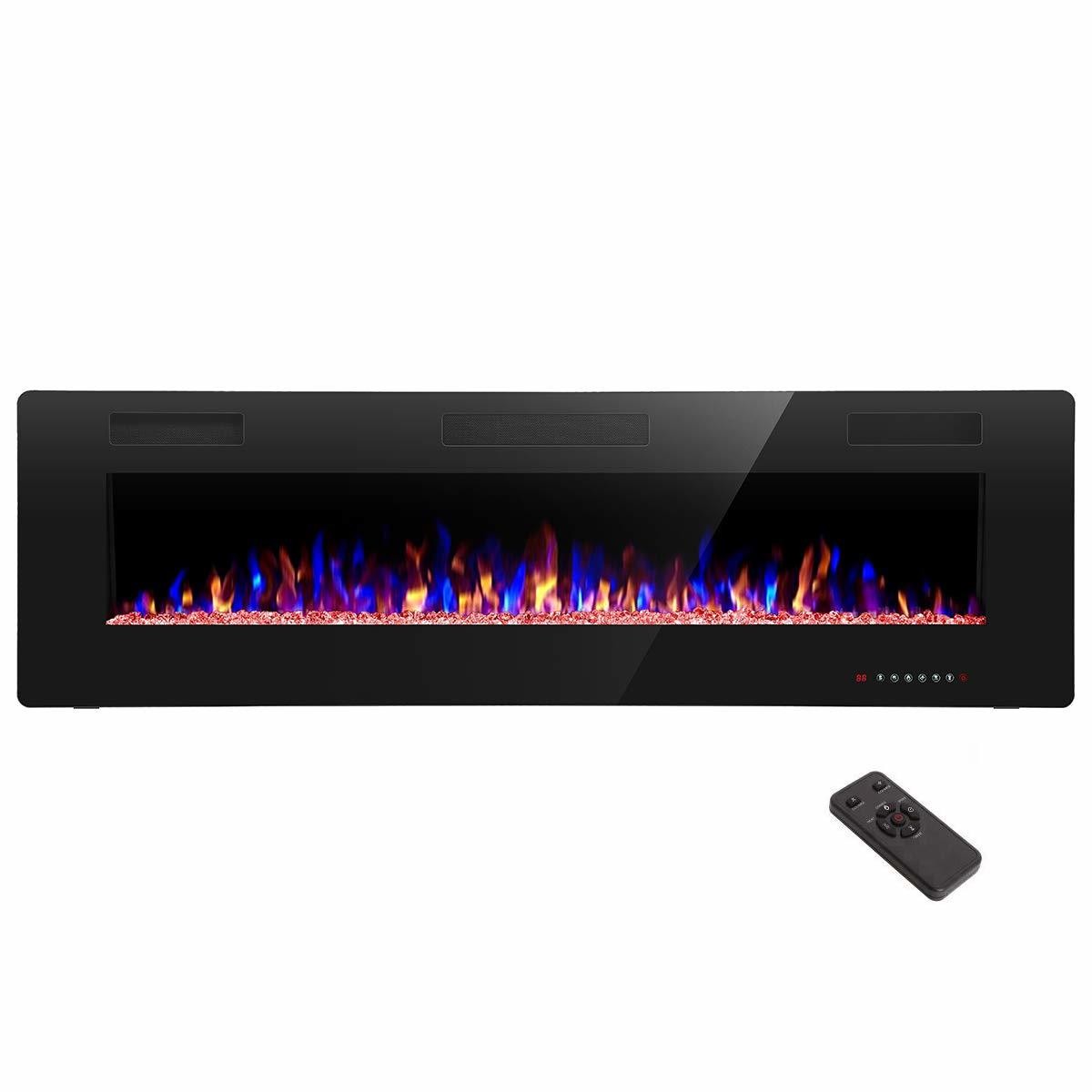 12 Bed Color Mode AJUNION 60 Inch Wall Mounted Silk Screen Printing Electric Fireplace