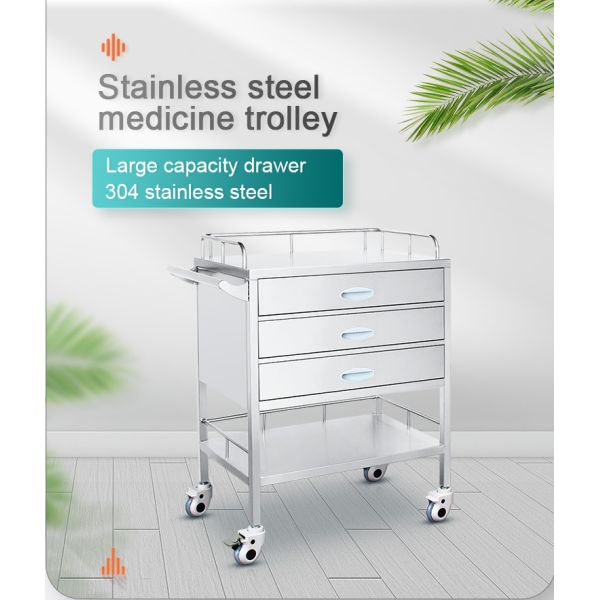 BR-M63 Hospital Crash Cart Clinic Drug Surgical Nursing Doctor Stainless Steel Medical Stainless Steel Medicine Trolley