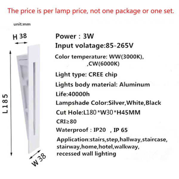 3W Recessed Led Stair Light AC85-265V Indoor IP20 Corner Wall Stairs lights (WH-RC-01）