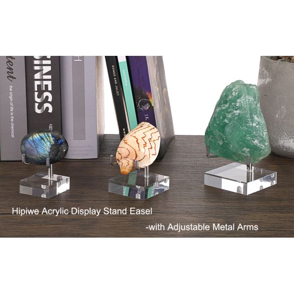 Clear Acrylic Display Stand Holder With Adjustable Metal Arms Display Easel Stands For Gemstones Fossils Minerals Agate Slabs Plates Crystals Saucers Collectibles