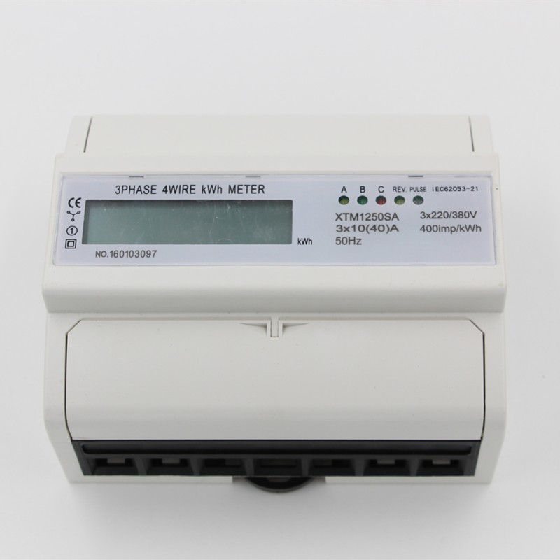 3 Phase 4 Wire  Energy Meter XTM1250SA-U Series DIN Rail Type Digital  KWH Meter 3*10(40)A 380V
