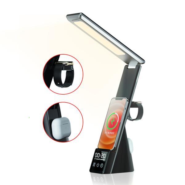 Office Household Wireless Charging Table Lamp with 15W Output Power and Digital Display Alarm Clock Multifunctional