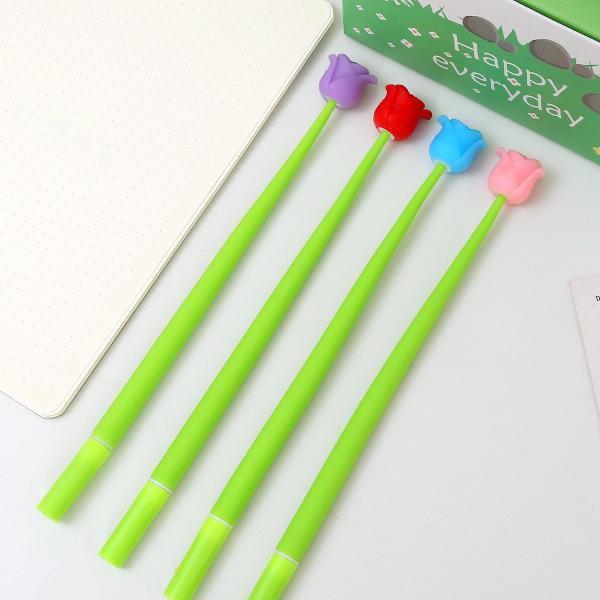 Funny Live Flower Pens, Creative Gel Ink Silicone Flower Pen Bulk, 0.5 Mm Writing Pen For School Office Home, Teacher Student Women, Party Decor Supplies, 6 Pcs/Set (Bellflowers And Animals)