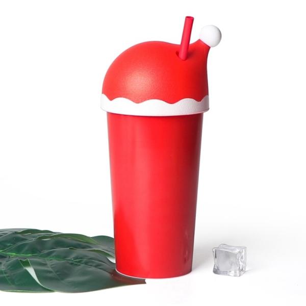 Custom Logo 600ml Reusable Plastic Kids Christmas Cup Personalized Santa Hat Tumbler