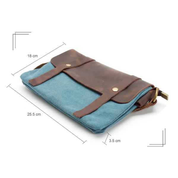 Panelled Color England Style Leather with Waxed Canvas Messenger Bag