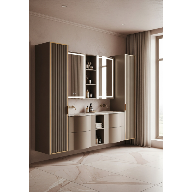 Taupe Fluted Vanity with Champagne Gold Accents in 304 Stainless Steel