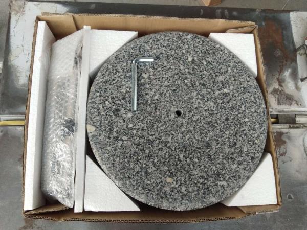 Round Grey Granite Parasol Base , Hand Carry Sun Umbrella Stone Base With Wheel