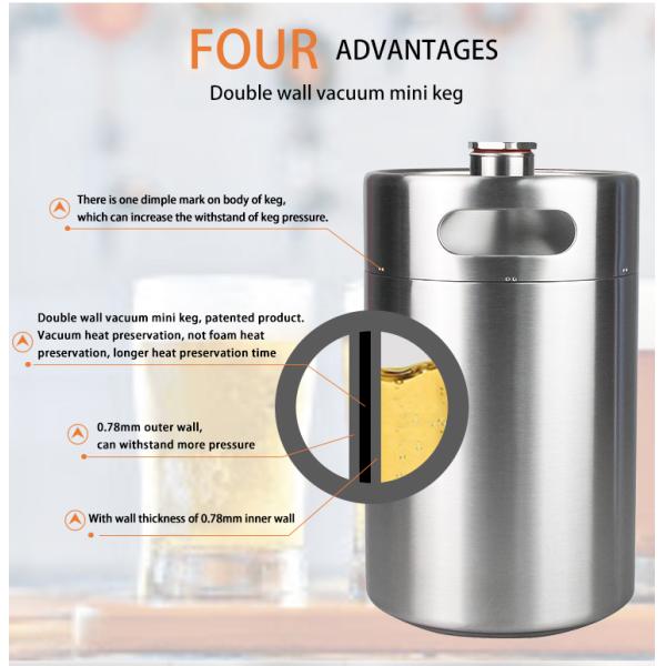 4 Litre Double Wall Insulated Mini Keg , 304 Stainless Steel Beer Keg