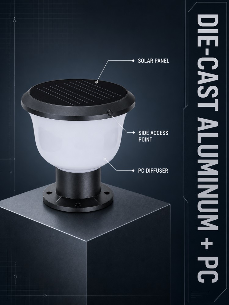 Frosted Glass Cup Soft Glow 5W Round Solar Powered Fence Post Caps For Villa Garden Lighting