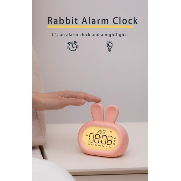 Rabbit Modern Design Dual Function Analog-Digital Alarm Clock with Cute Backlight Smart Quartz Wake-up Light for Kids